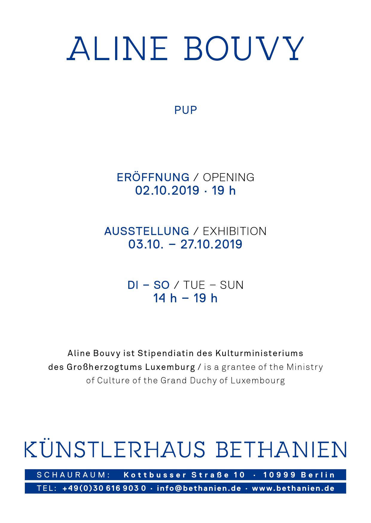 Exhibition "Pup" by Aline Bouvy at Künstlerhaus Bethanien, Berlin (DE)